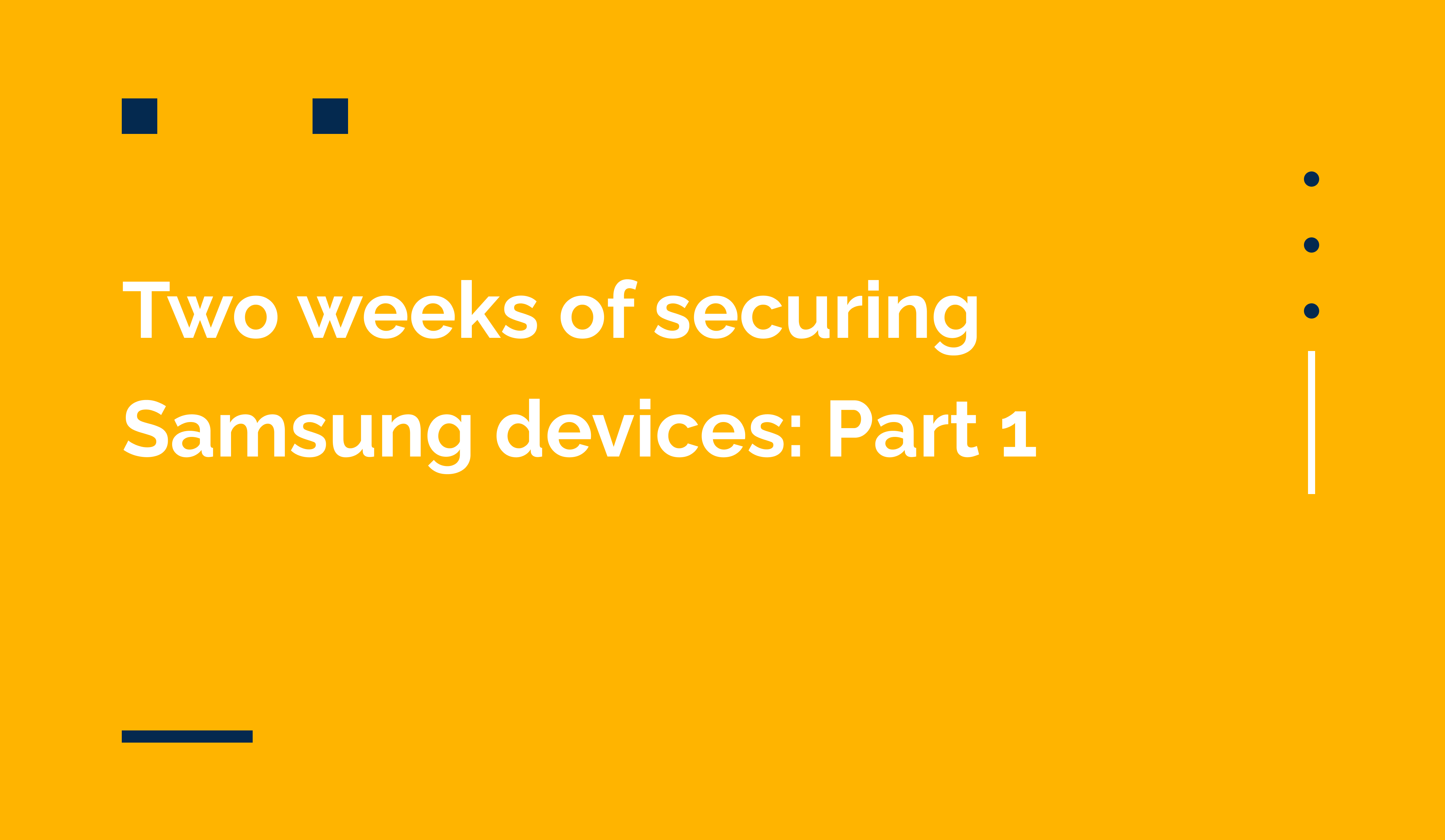 After spending two weeks looking for security bugs in the pre-installed apps on Samsung devices, we were able to find multiple dangerous vulnerabiliti